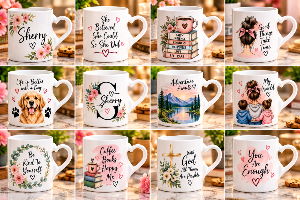 11 oz. Sublimation Ceramic Mug with Heart Shape Handle