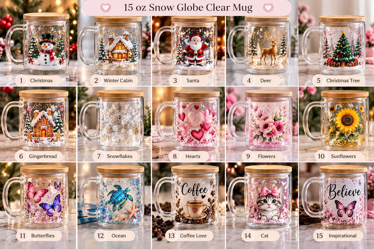 15 oz Sublimation snow globe Mug clear double layer