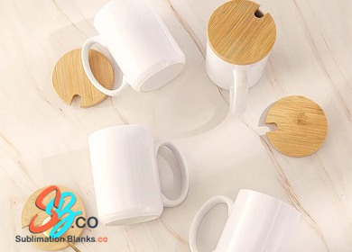 15 oz. Sublimation Ceramic Mug With Bamboo Lid and Spoon