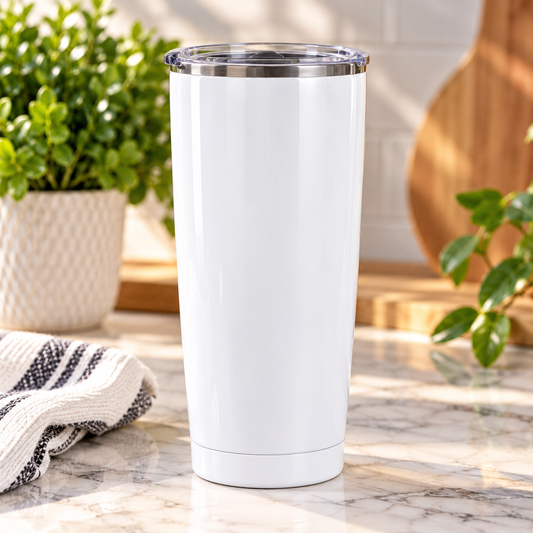 20 oz. Glossy White Sublimation tapered Stainless Steel Tumbler