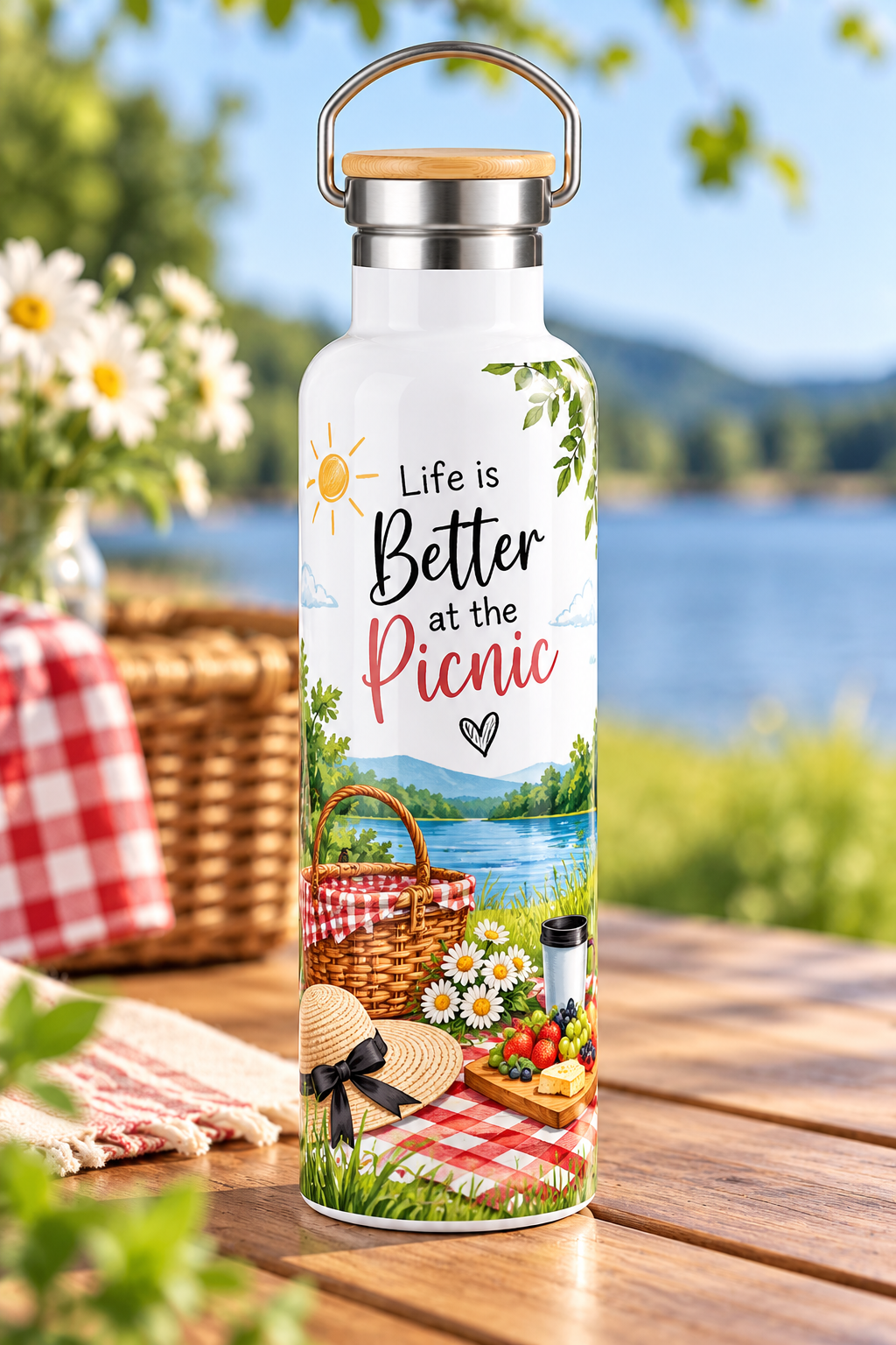 20 oz. Wide Mouth dye Sublimation Stainless Steel Water Bottle with Wooden Lid