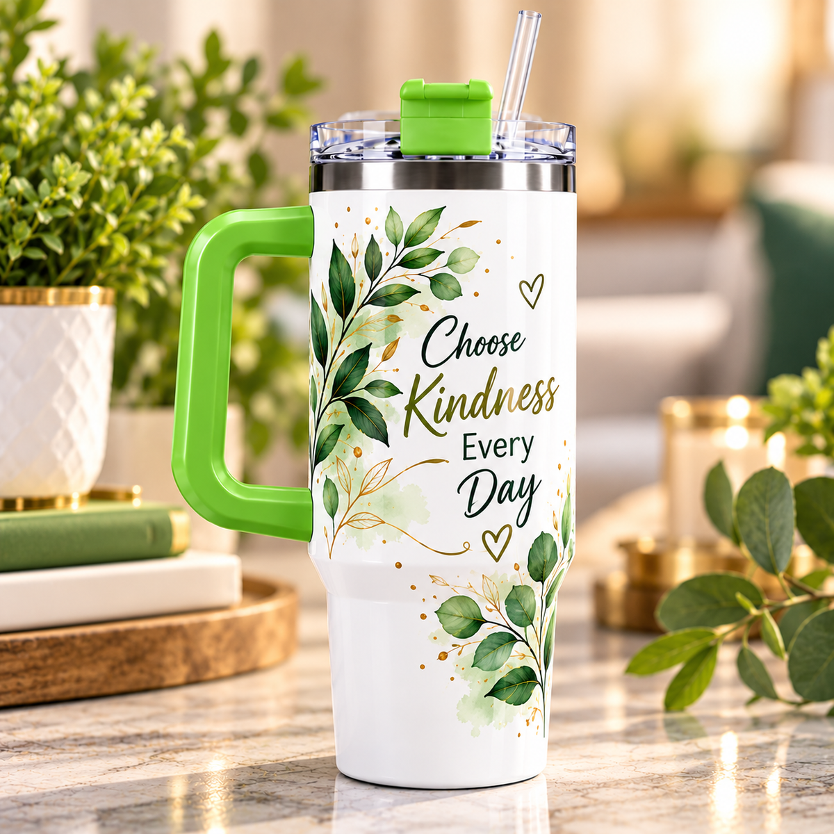 40 oz. sublimation Stainless Steel Tumbler with Plastic Handle Lid and Straw