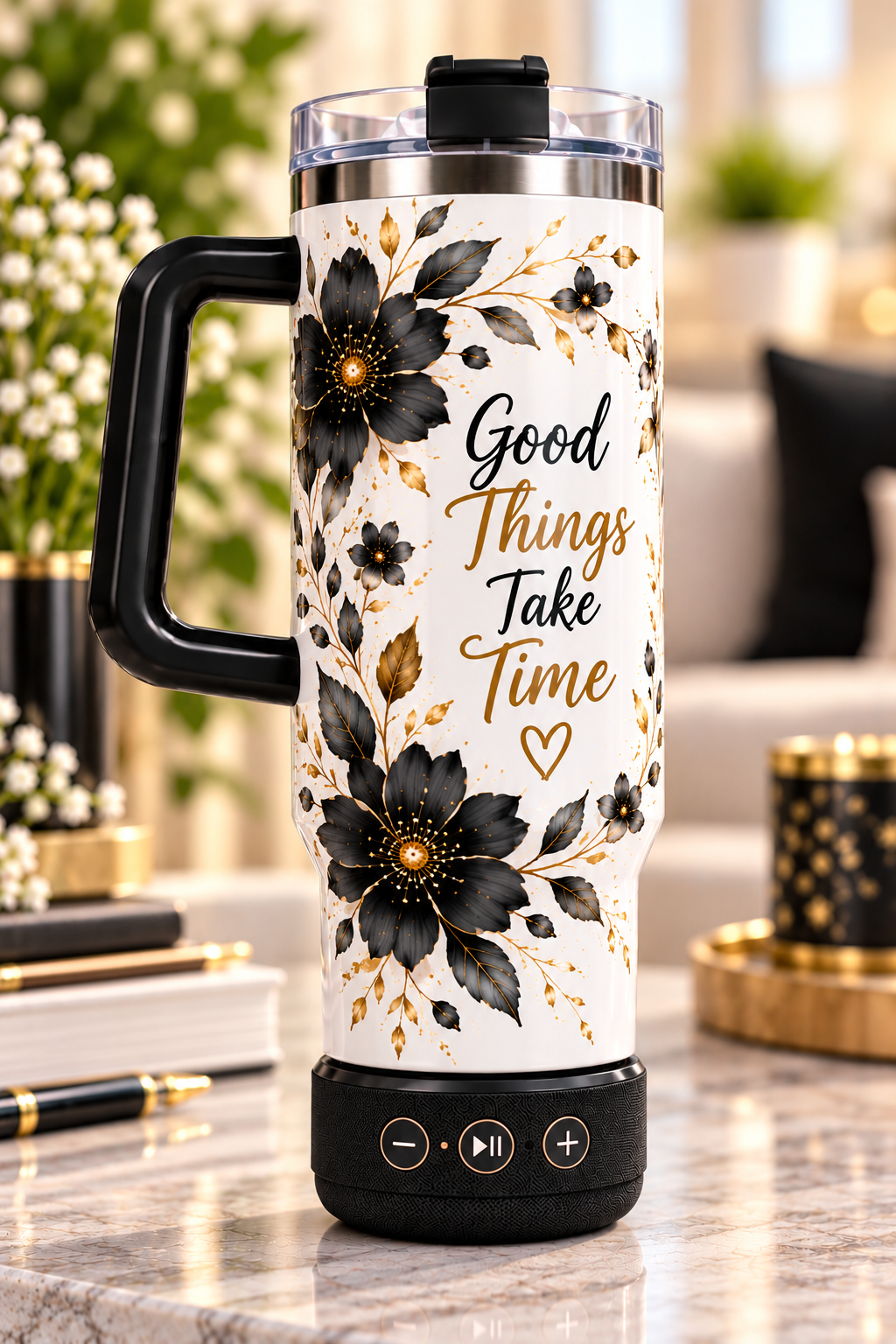 40 oz. Glossy White Stainless Steel Sublimation Tumbler with speaker