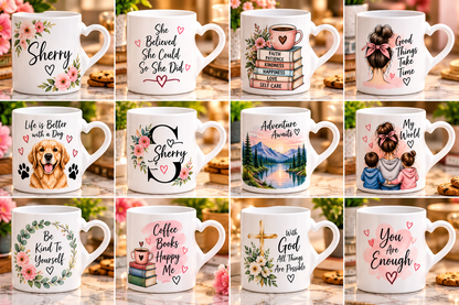 11 oz. Sublimation Ceramic Mug with Heart Shape Handle