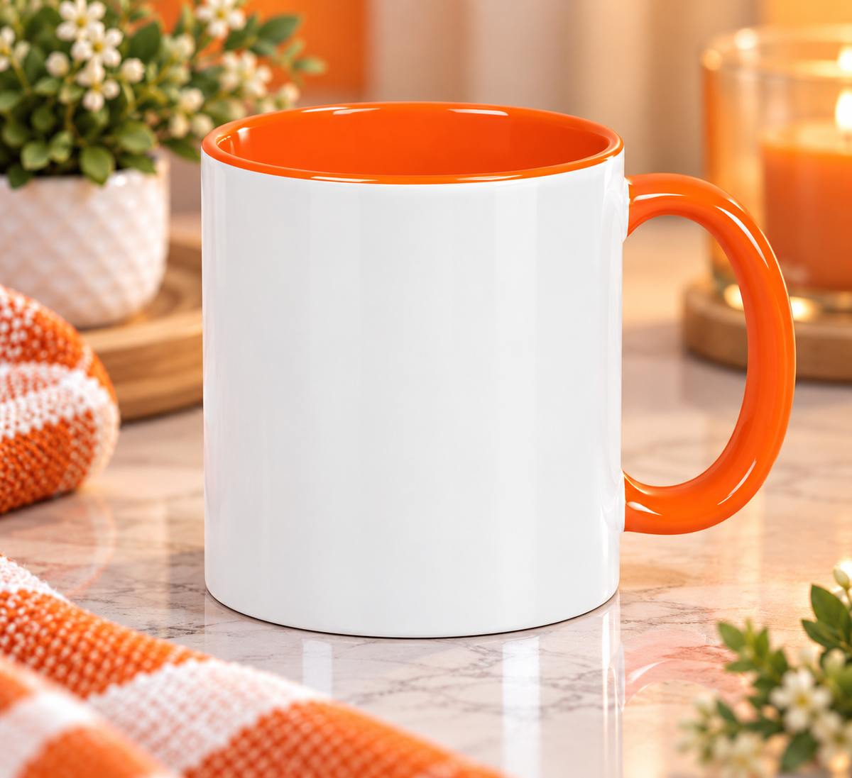 11 oz. Sublimation White Ceramic Mug with orange inside