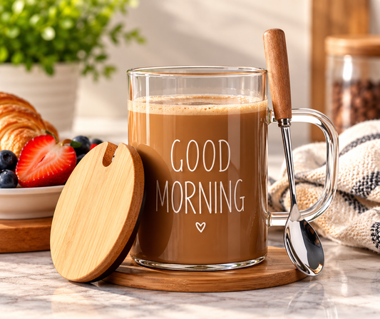 15 oz. Sublimation Heat Resistant Glass Cup with Bamboo Lid