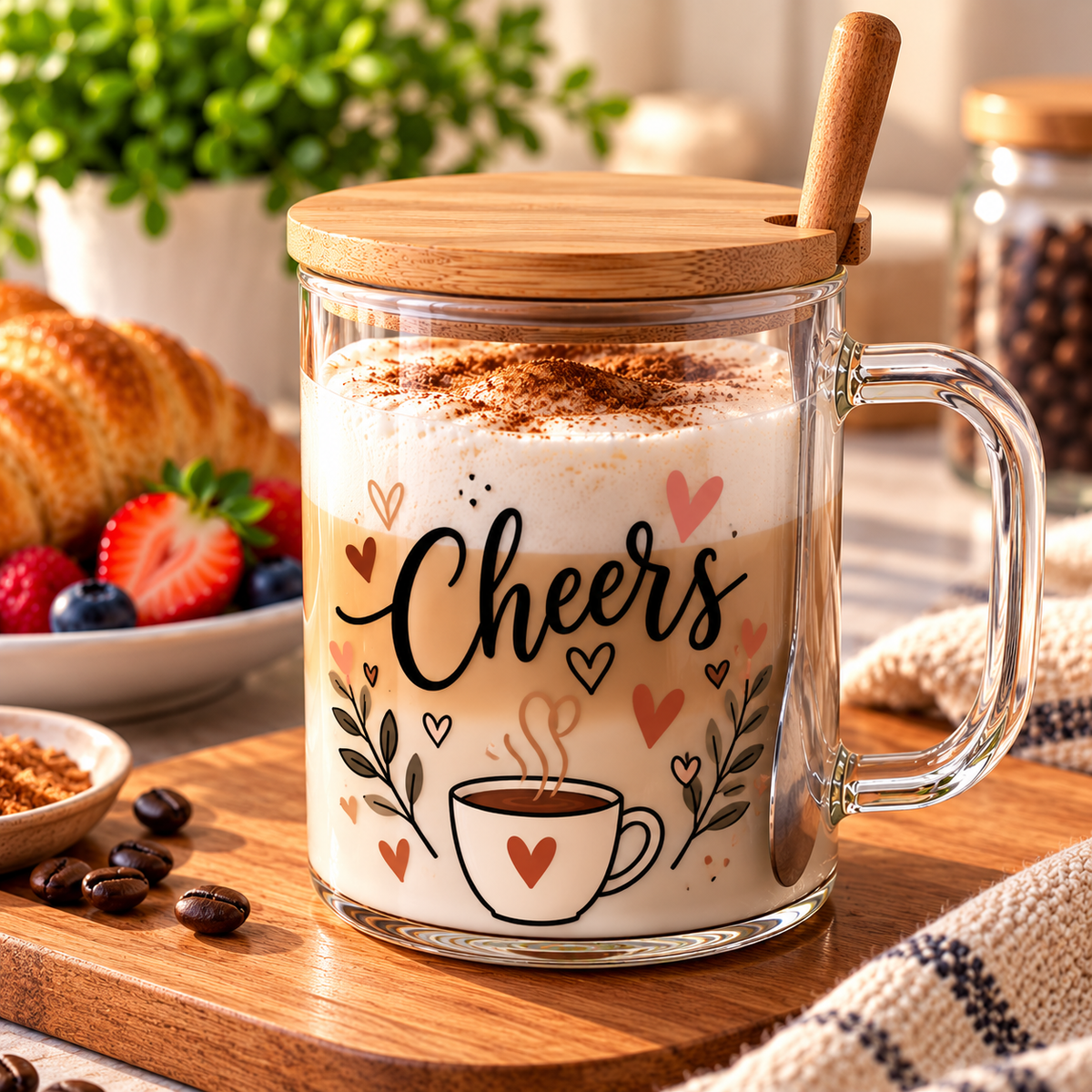 15 oz. Sublimation Heat Resistant Glass Cup with Bamboo Lid