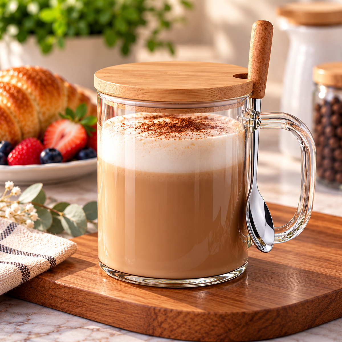 15 oz. Sublimation Heat Resistant Glass Cup with Bamboo Lid