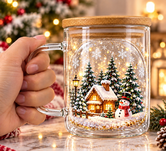 15 oz Sublimation snow globe Mug clear double layer