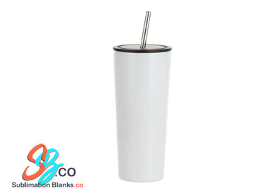 22 oz. Glossy White Sublimation Skinny Tumbler With Lid And Straw