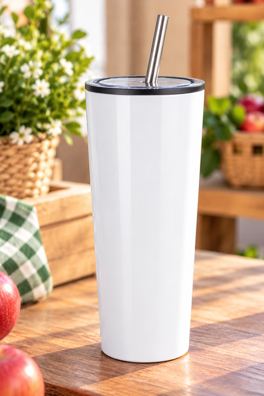 22 oz. Glossy White Sublimation Skinny Tumbler With Lid And Straw