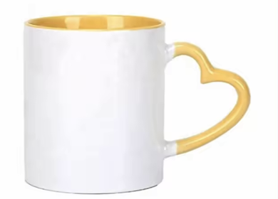 11 oz. Sublimation White Ceramic Mug with yellow handle