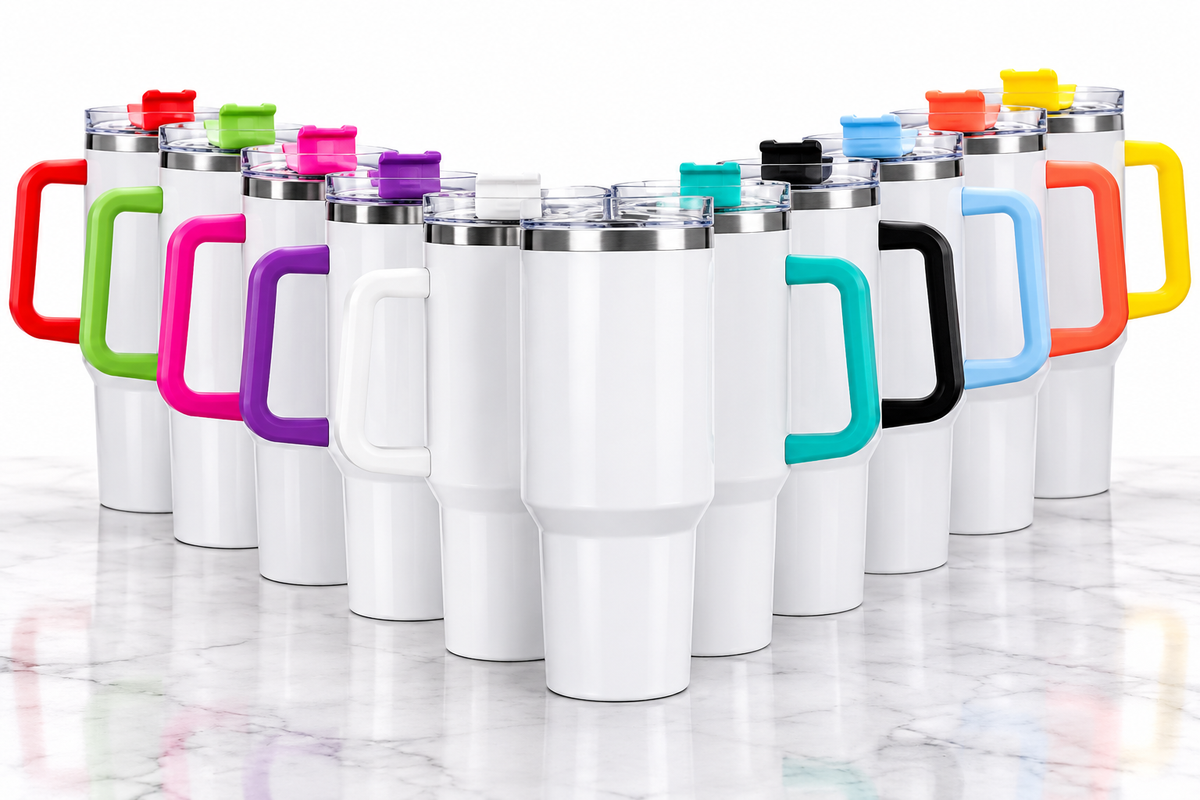 40 oz. sublimation Stainless Steel Tumbler with Plastic Handle Lid and Straw