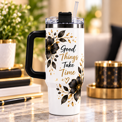 40 oz. sublimation Stainless Steel Tumbler with Plastic Handle Lid and Straw