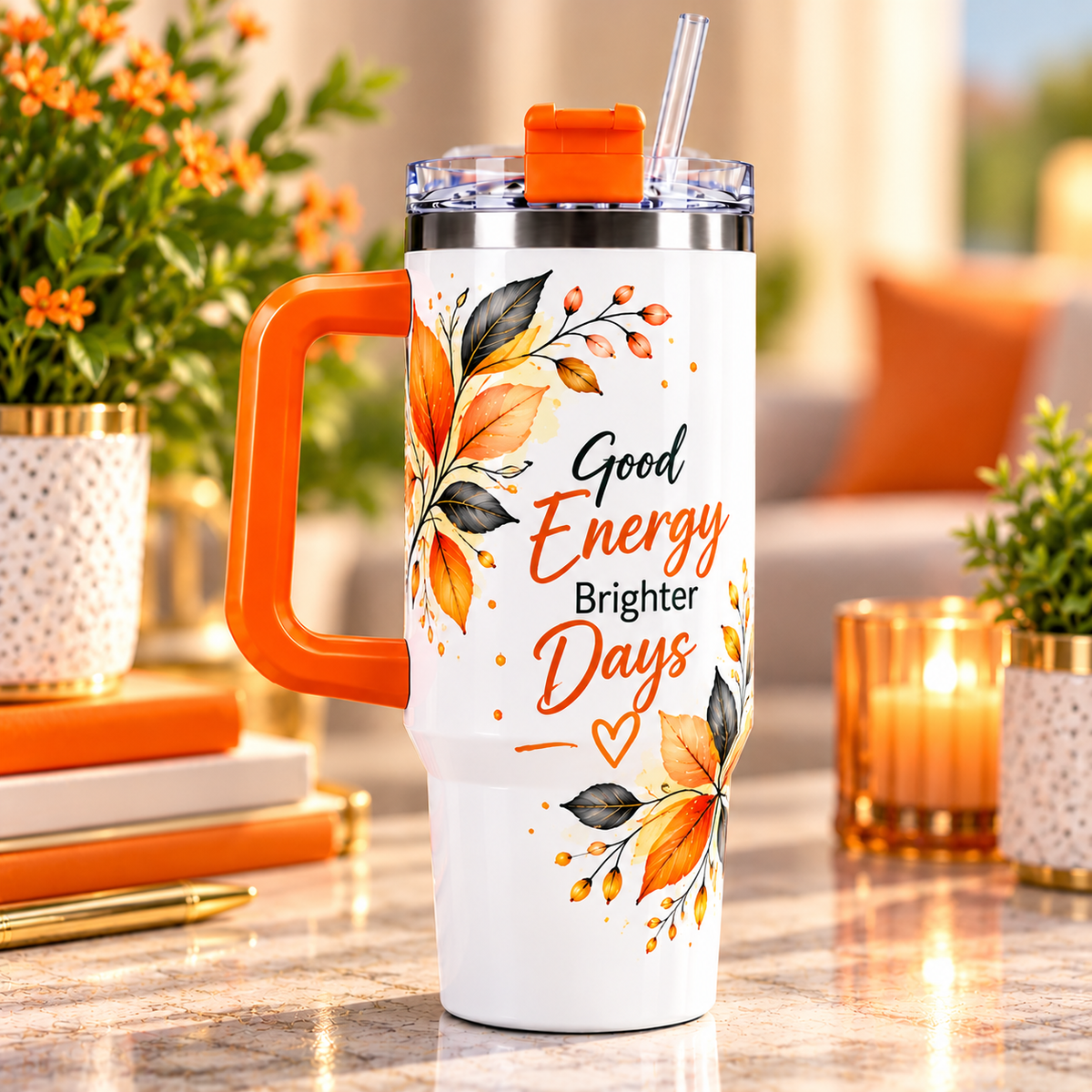 40 oz. sublimation Stainless Steel Tumbler with Plastic Handle Lid and Straw