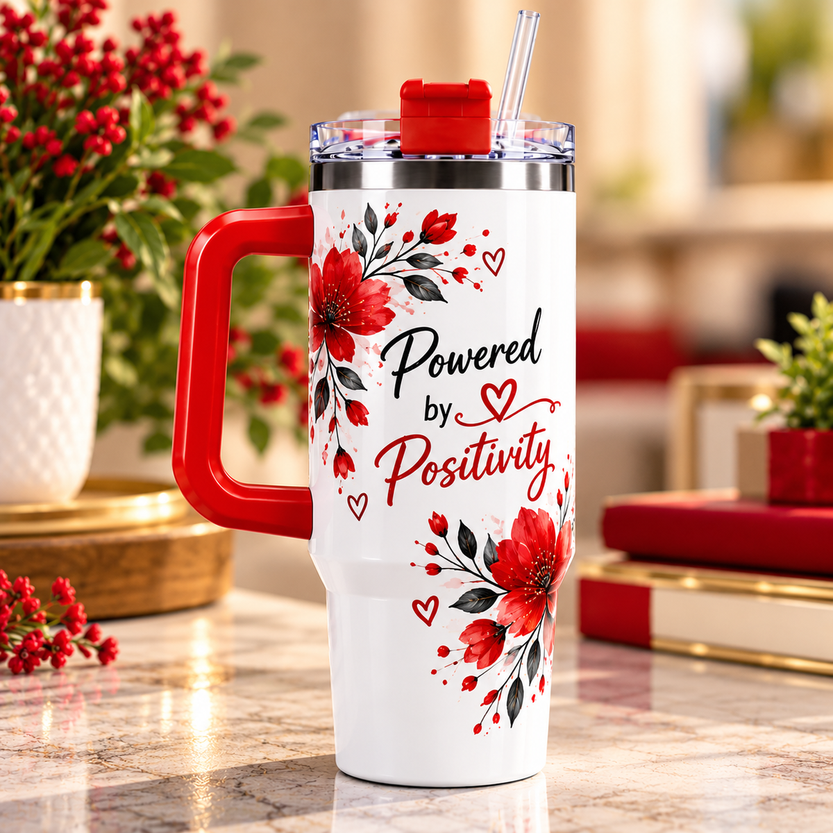 40 oz. sublimation Stainless Steel Tumbler with Plastic Handle Lid and Straw