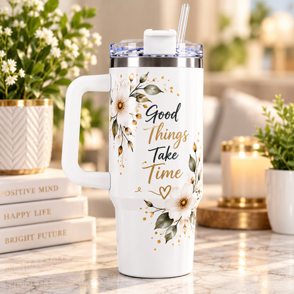 40 oz. sublimation Stainless Steel Tumbler with Plastic Handle Lid and Straw