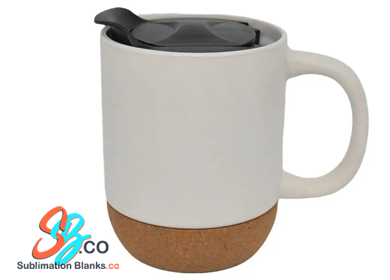 15 oz. Sublimation Ceramic Mug with Insulated Cork Bottom and Splash Proof Lid