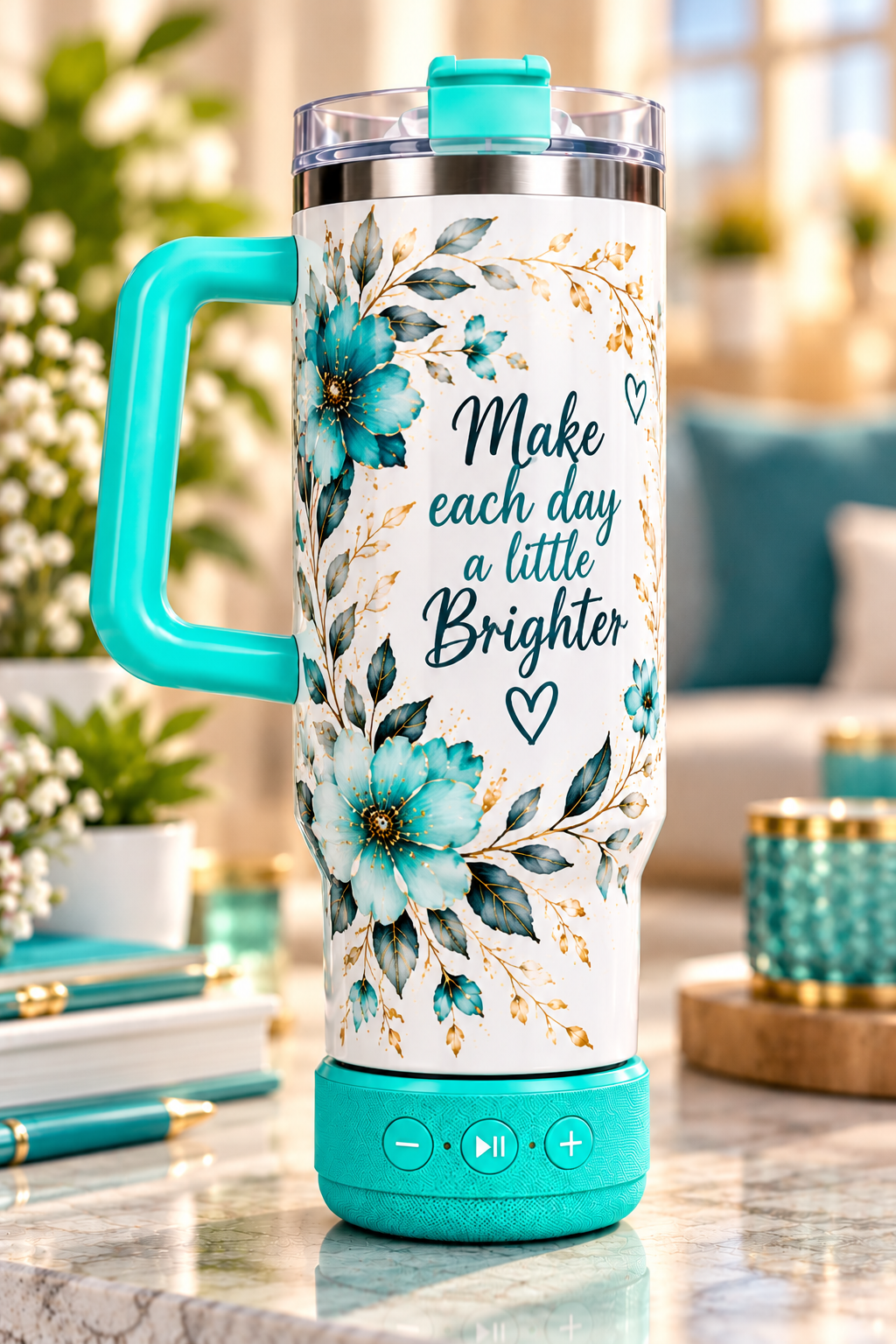40 oz. Glossy White Stainless Steel Sublimation Tumbler with speaker