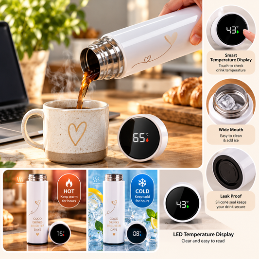 500ml Sublimation Temperature Display Insulated Water Bottle
